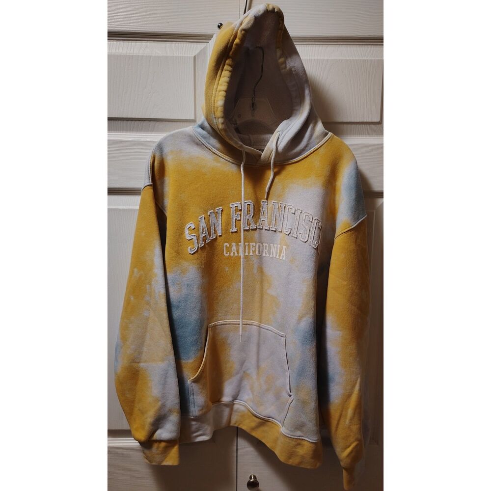 Teemax San Francisco California Tie Dye Hoodie Yellow Blue Embroidered Medium